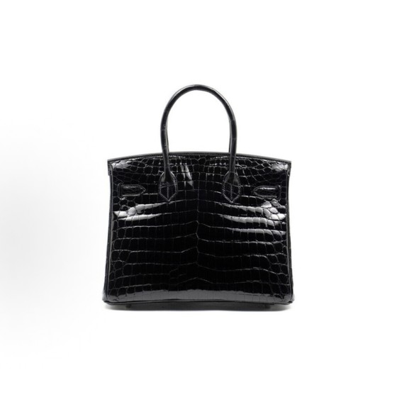 HERMES爱⻢仕 Birkin 倒V湾鳄钻扣常规 ⼥款 Noir⿊⾊